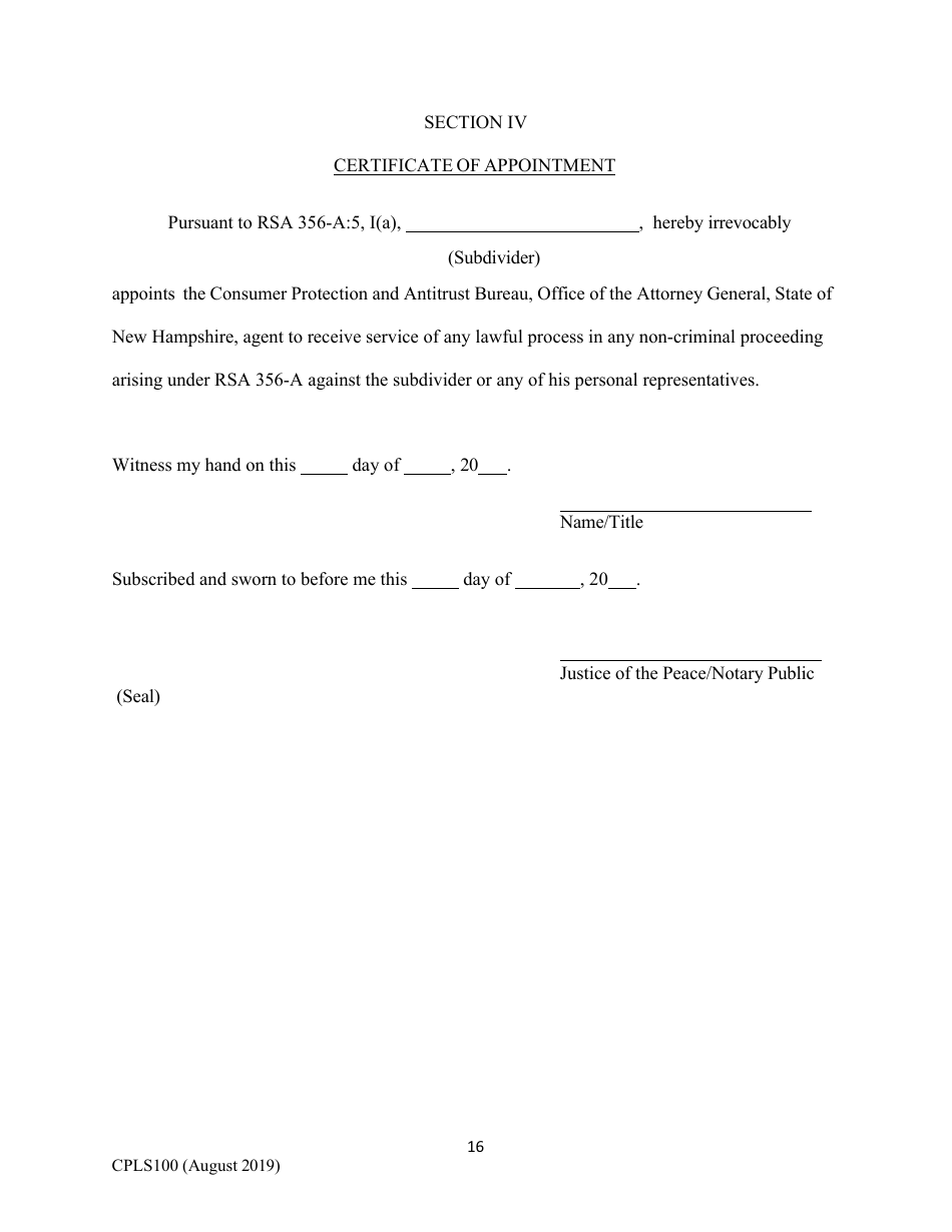 Form CPLS100 Comprehensive Application for Registration - Land Sales Full Disclosure Act - New Hampshire, Page 16