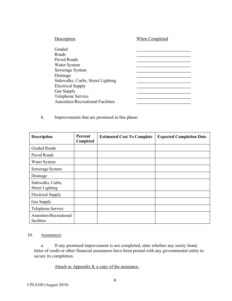 Form CPLS100 Comprehensive Application for Registration - Land Sales Full Disclosure Act - New Hampshire, Page 8
