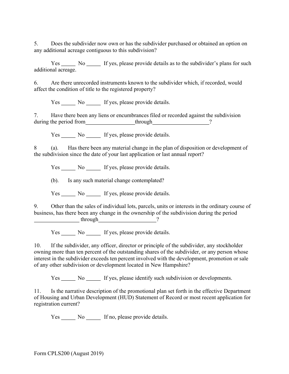 Form CPLS200 Nnual Report for Subdivision - New Hampshire, Page 3