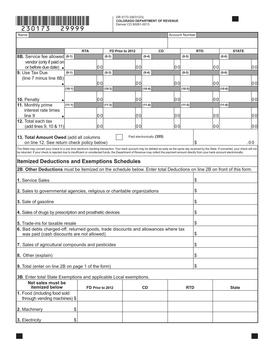 Form DR0173 Retailers Use Tax Return - Colorado, Page 6