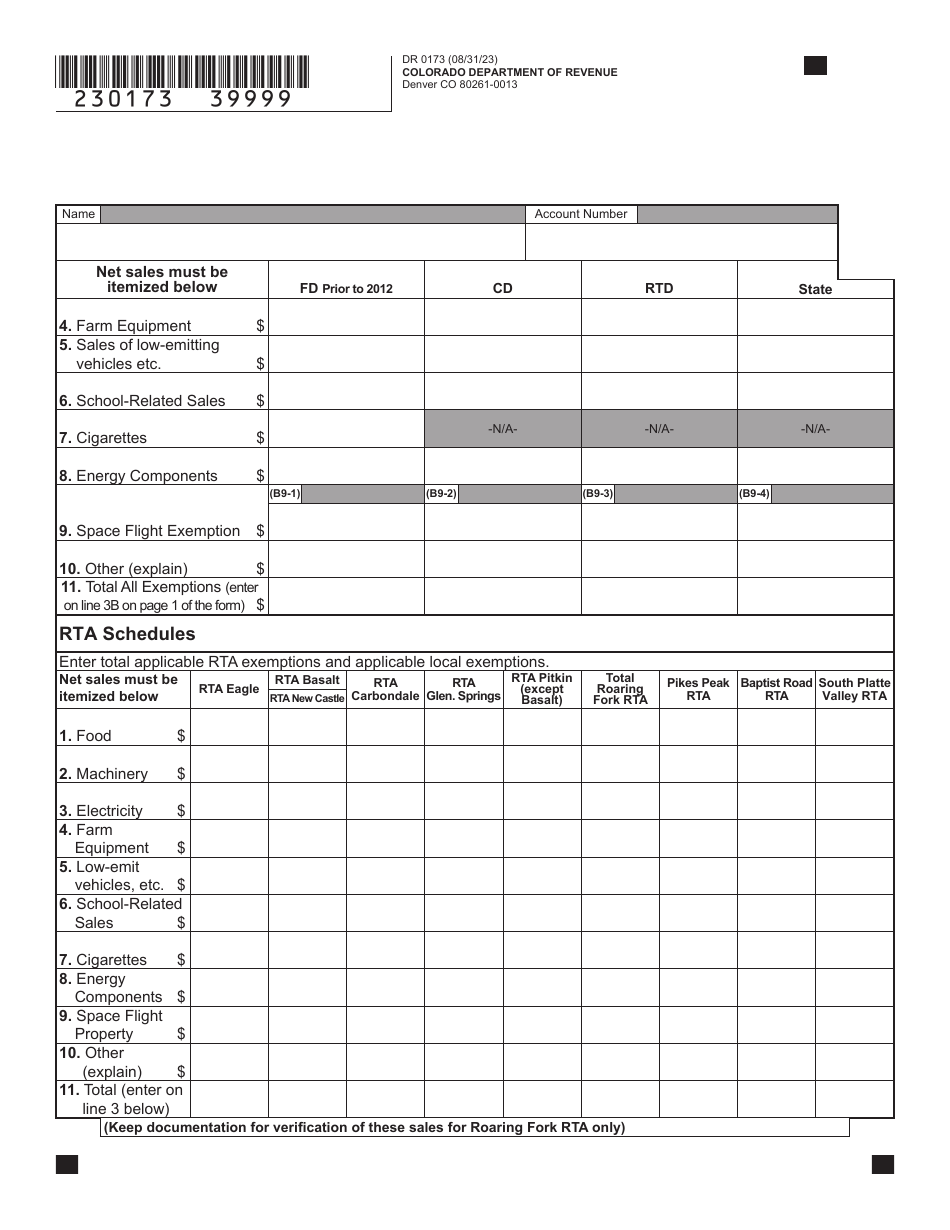 Form DR0173 Retailers Use Tax Return - Colorado, Page 7