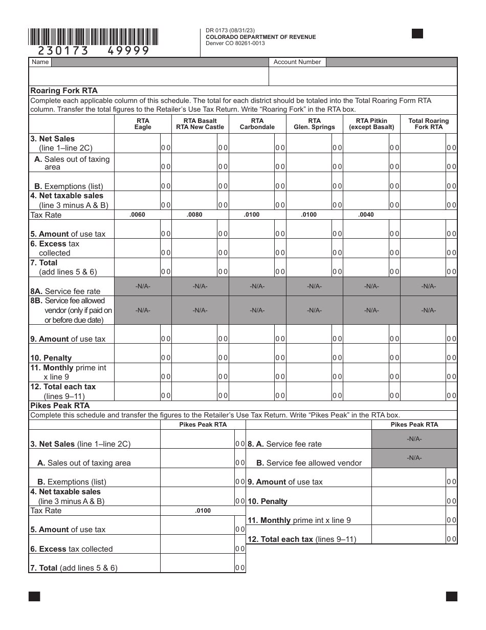 Form DR0173 Retailers Use Tax Return - Colorado, Page 8