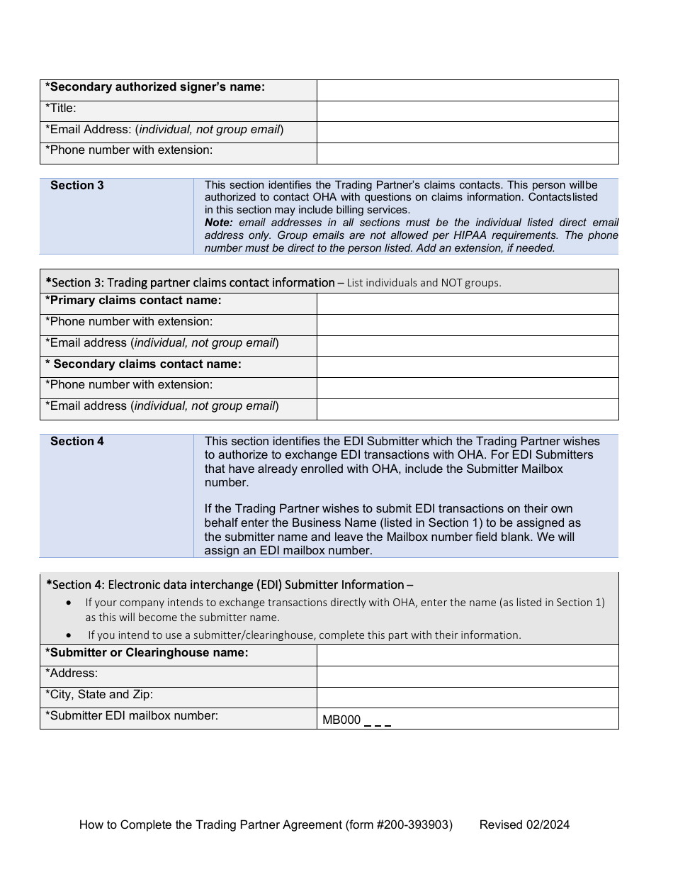 Instructions for Form FFS TPA, 200-393903 Trading Partner Agreement (Tpa) for Electronic Health Care Transactions - Oregon, Page 3