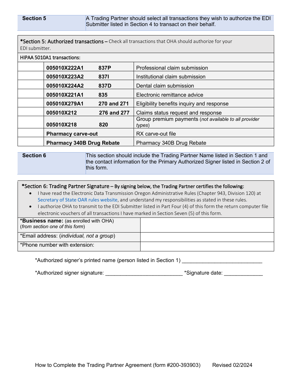 Instructions for Form FFS TPA, 200-393903 Trading Partner Agreement (Tpa) for Electronic Health Care Transactions - Oregon, Page 4