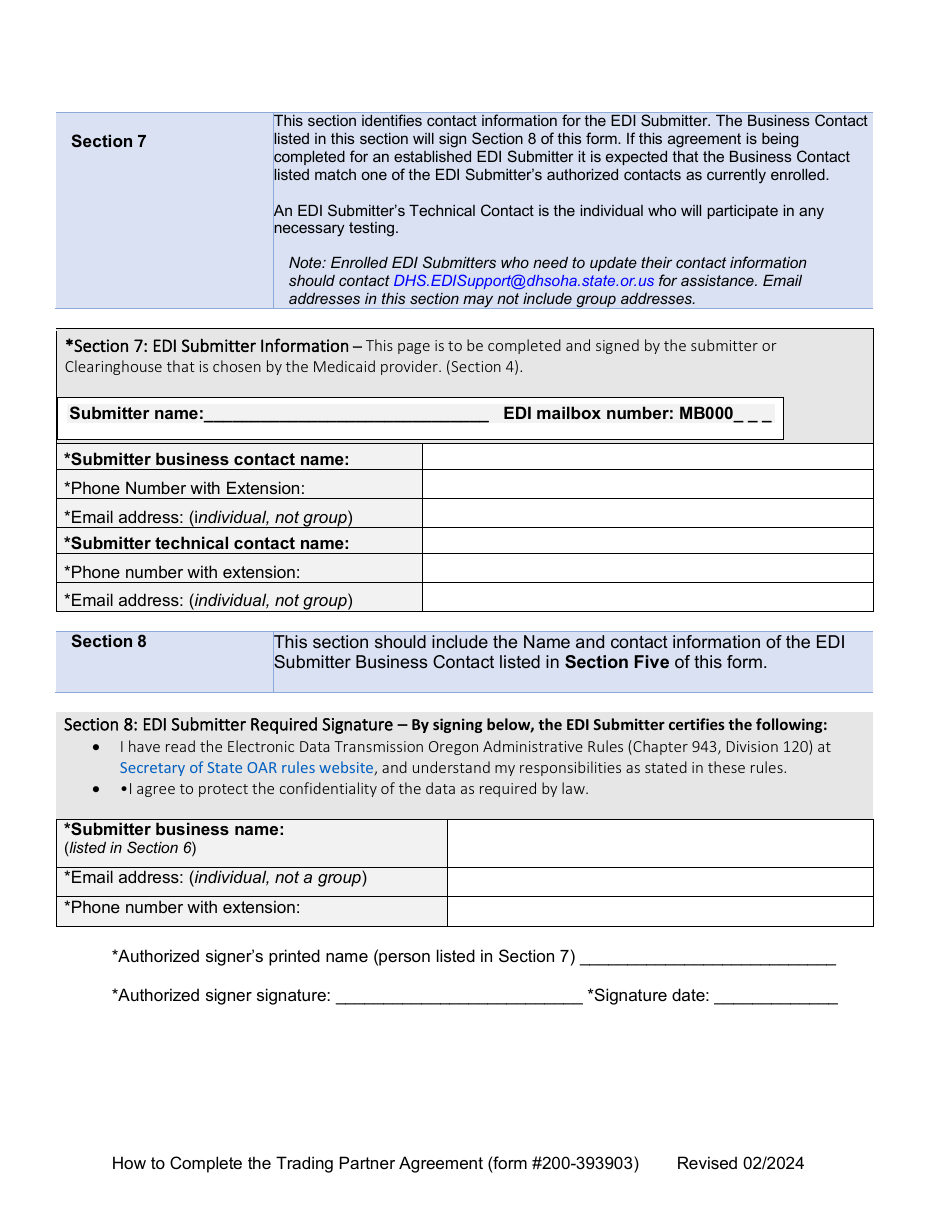 Instructions for Form FFS TPA, 200-393903 Trading Partner Agreement (Tpa) for Electronic Health Care Transactions - Oregon, Page 5