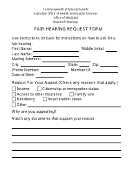 Document preview: Form FHR-1-LP Fair Hearing Request Form - Large Print - Massachusetts