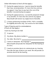 Form FHR-1-LP Fair Hearing Request Form - Large Print - Massachusetts, Page 2