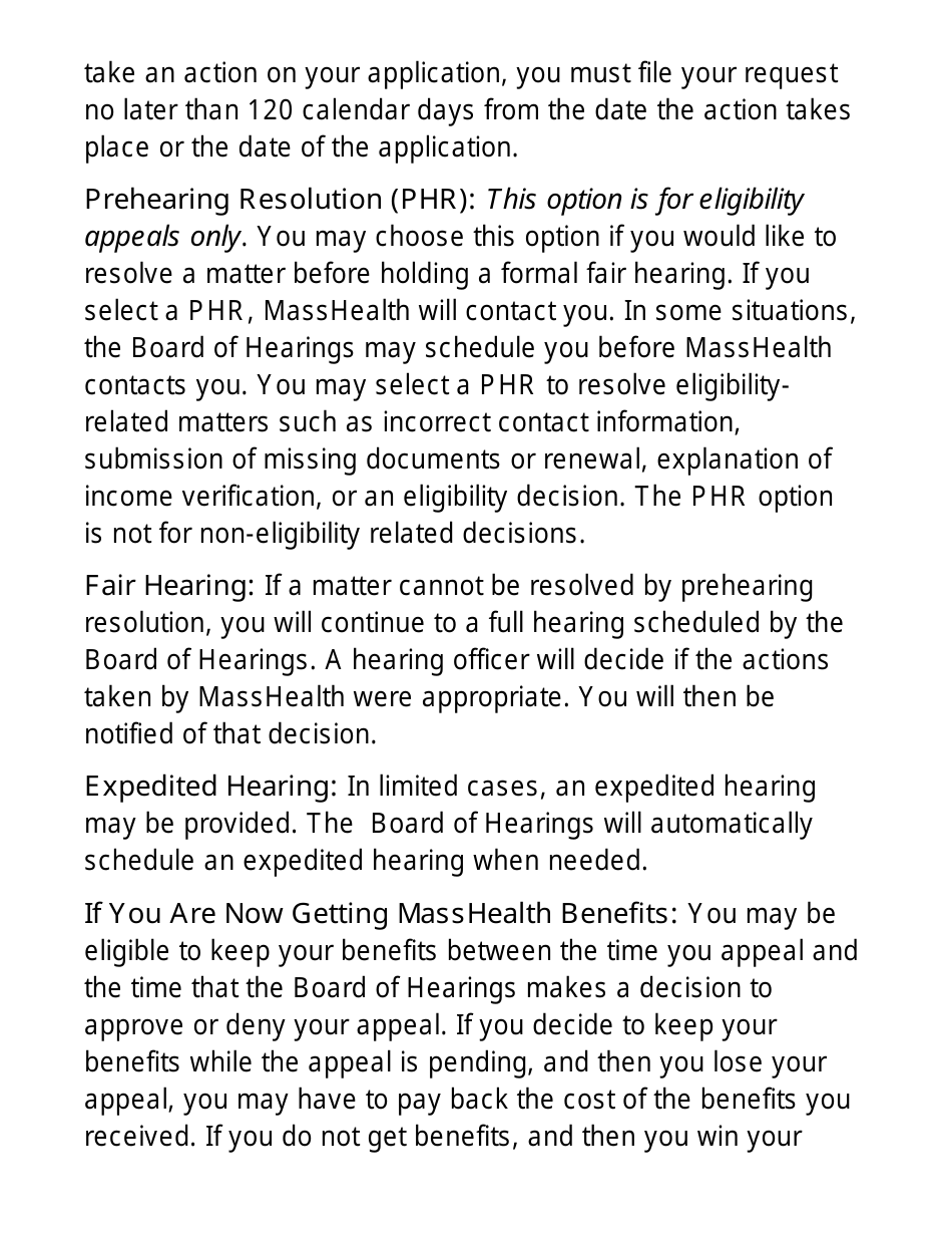 Form FHR-1-LP Fair Hearing Request Form - Large Print - Massachusetts, Page 5
