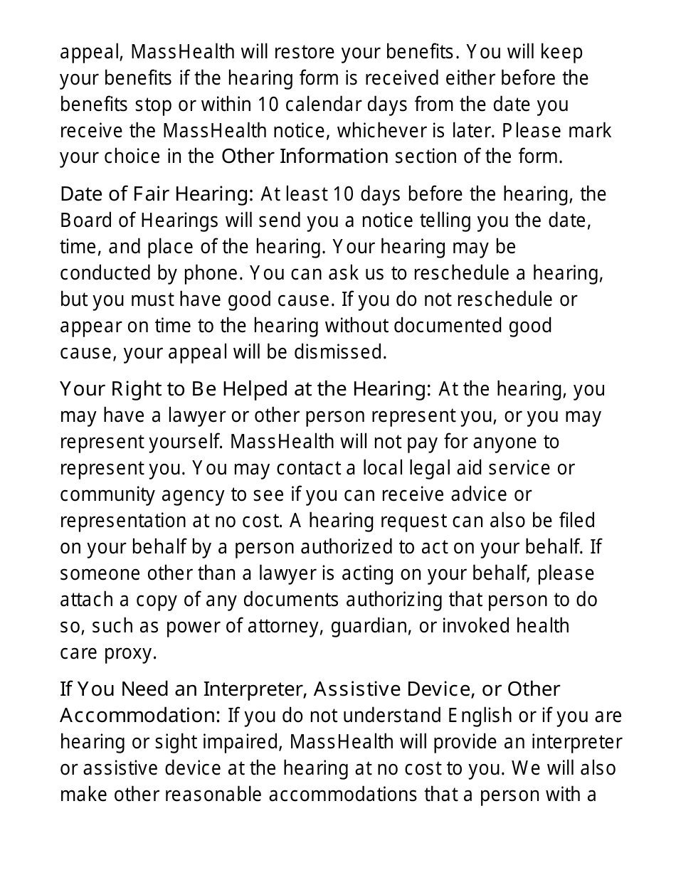 Form FHR-1-LP Fair Hearing Request Form - Large Print - Massachusetts, Page 6