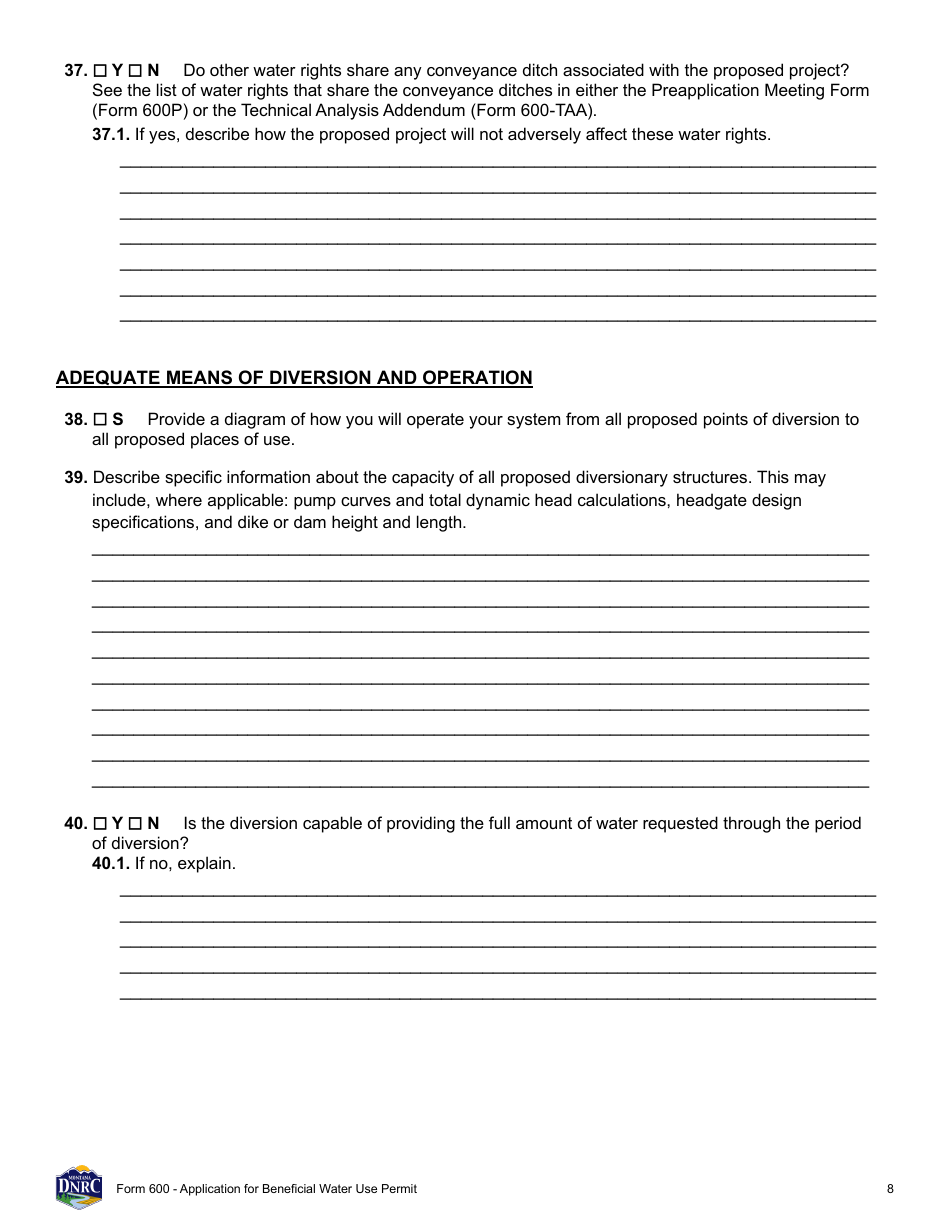 Form 600 Application for Beneficial Water Use Permit - Montana, Page 8