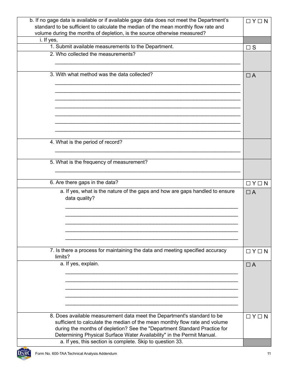Form 600-TAA Application for Beneficial Water Use Permit - Technical Analysis Addendum - Montana, Page 11