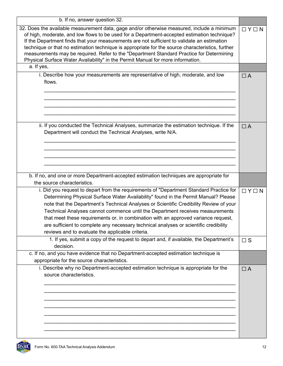 Form 600-TAA Application for Beneficial Water Use Permit - Technical Analysis Addendum - Montana, Page 12