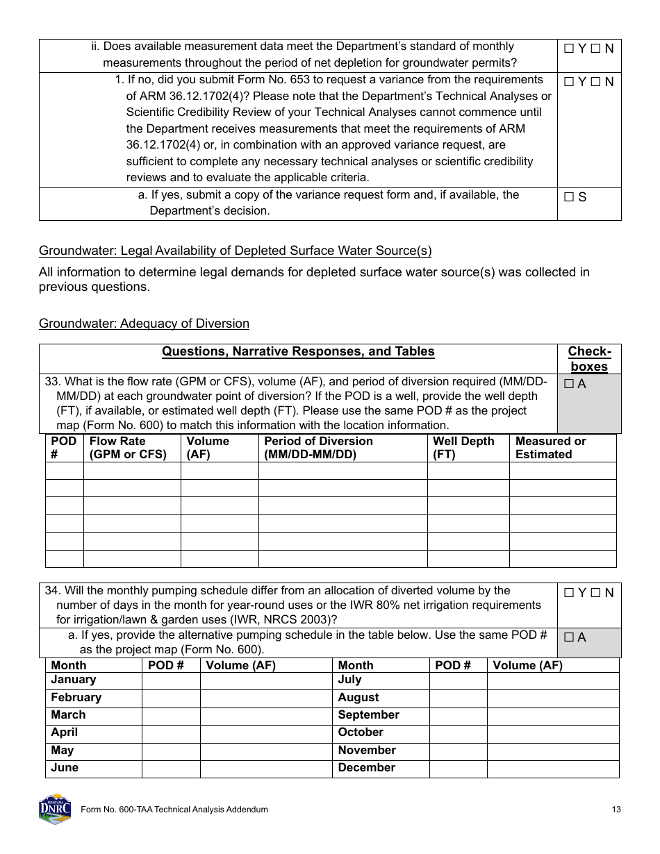 Form 600-TAA Application for Beneficial Water Use Permit - Technical Analysis Addendum - Montana, Page 13