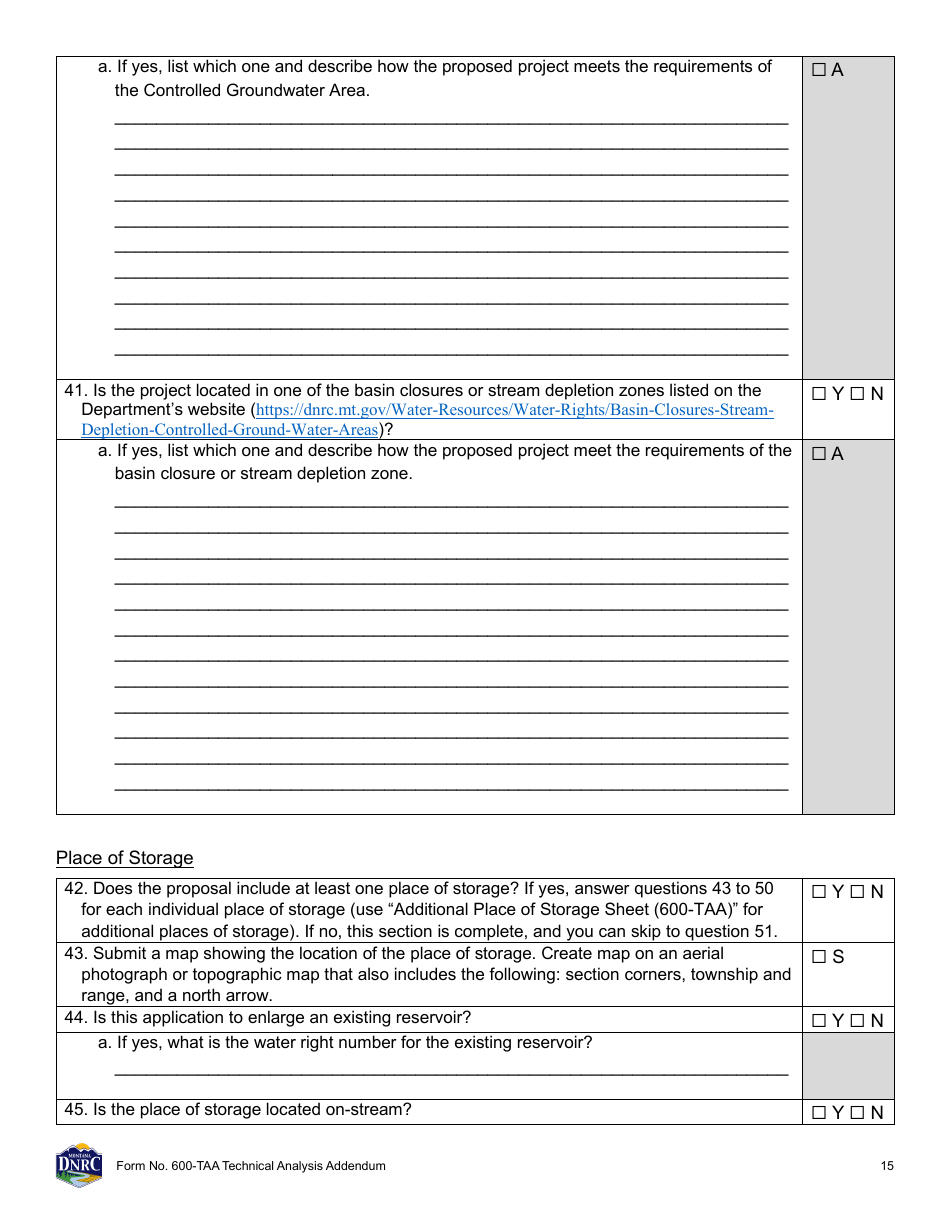 Form 600-TAA Application for Beneficial Water Use Permit - Technical Analysis Addendum - Montana, Page 15