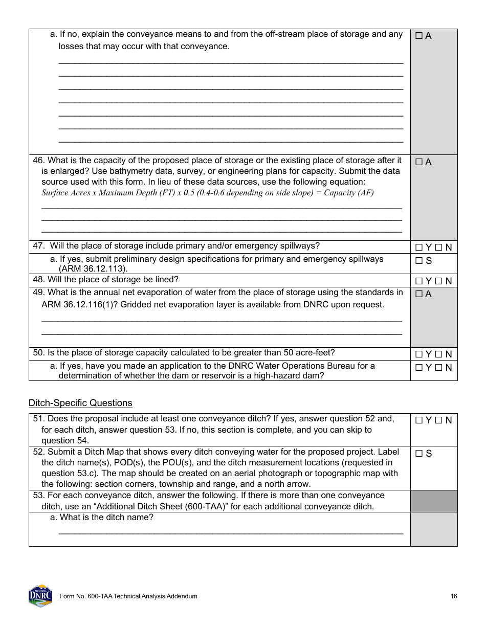 Form 600-TAA Application for Beneficial Water Use Permit - Technical Analysis Addendum - Montana, Page 16