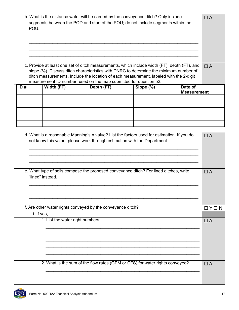 Form 600-TAA Application for Beneficial Water Use Permit - Technical Analysis Addendum - Montana, Page 17