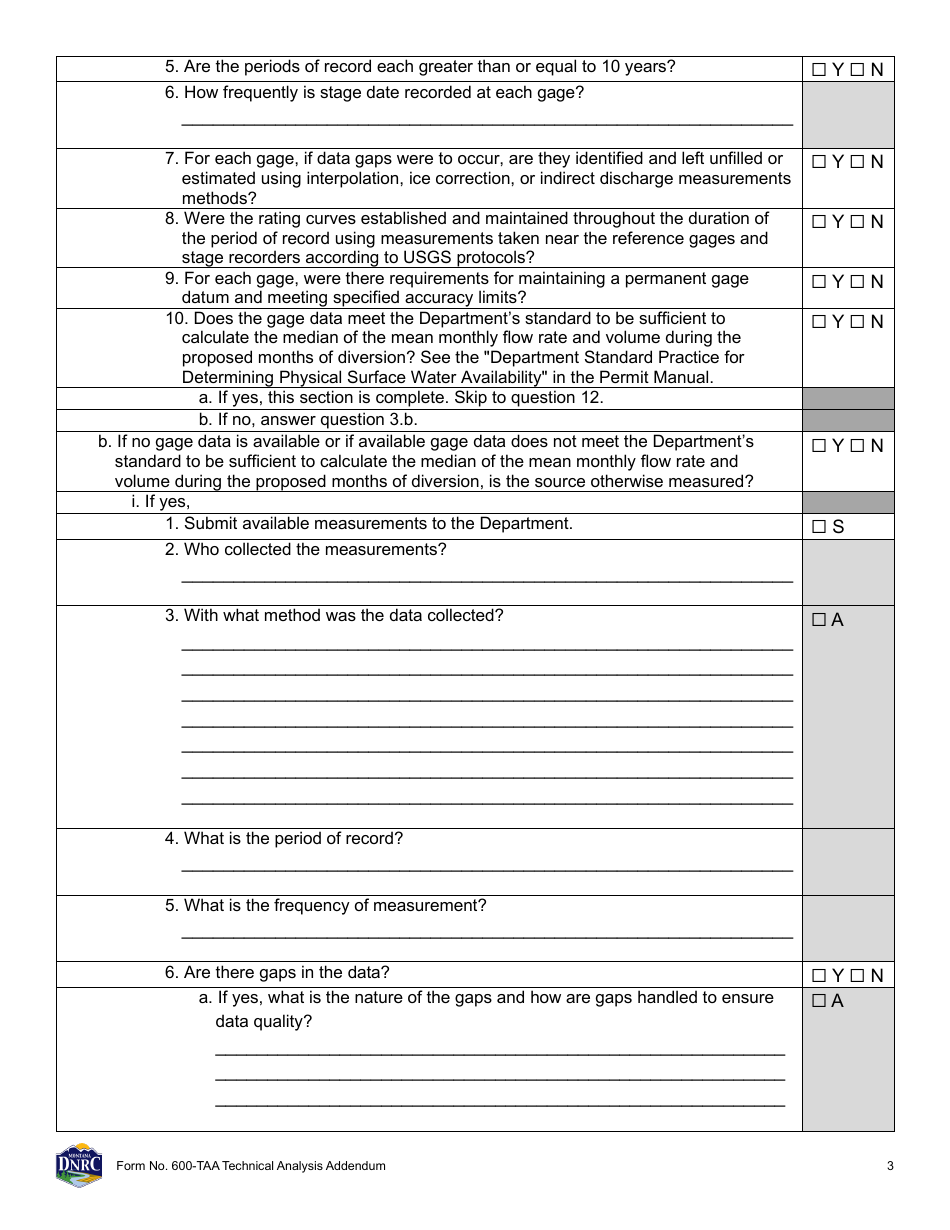 Form 600-TAA Application for Beneficial Water Use Permit - Technical Analysis Addendum - Montana, Page 3
