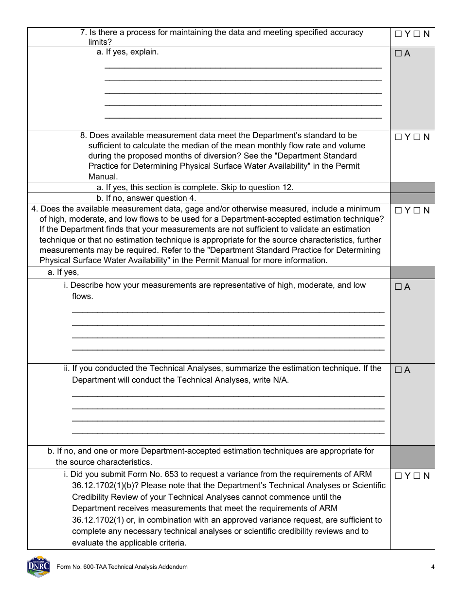 Form 600-TAA Application for Beneficial Water Use Permit - Technical Analysis Addendum - Montana, Page 4