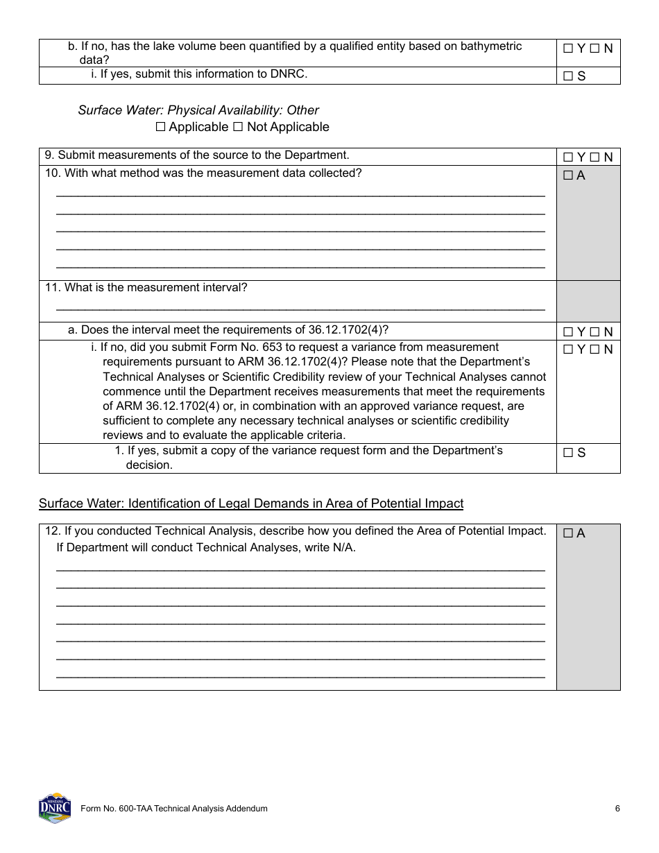 Form 600-TAA Application for Beneficial Water Use Permit - Technical Analysis Addendum - Montana, Page 6