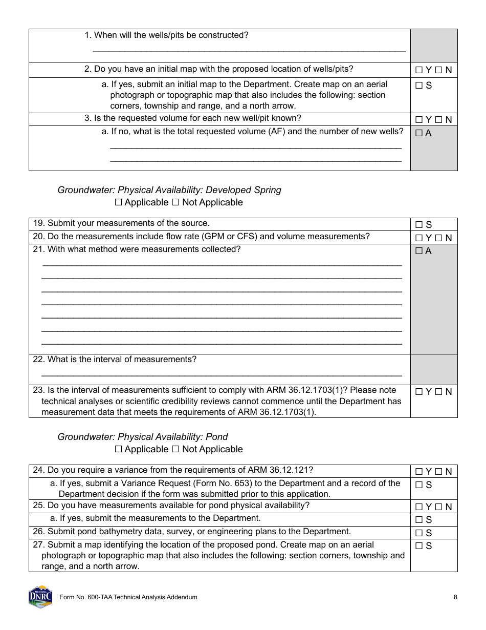 Form 600-TAA Application for Beneficial Water Use Permit - Technical Analysis Addendum - Montana, Page 8