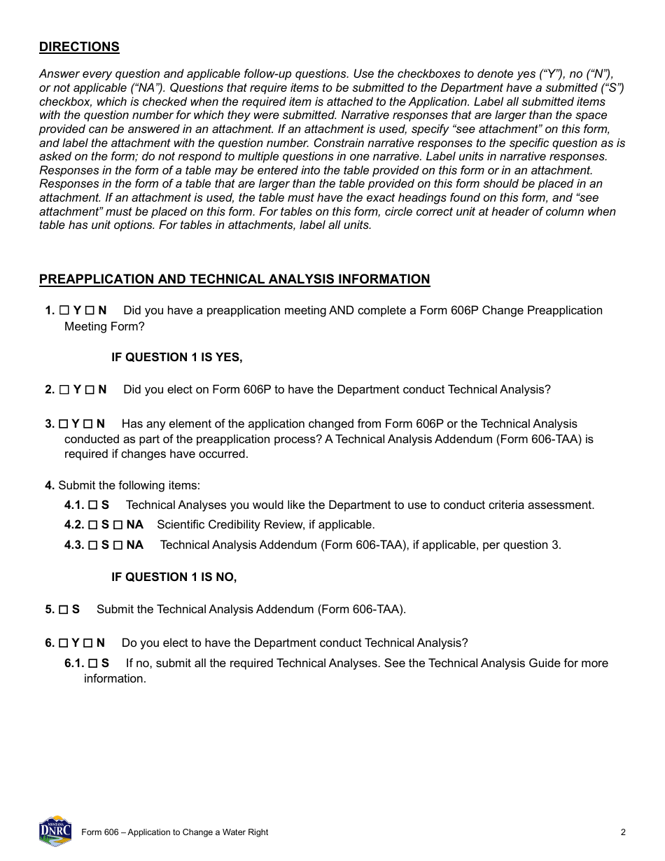 Form 606 Application to Change a Water Right - Montana, Page 2