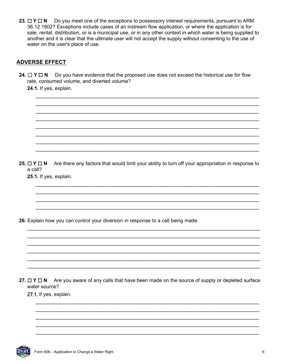 Form 606 Application to Change a Water Right - Montana, Page 6