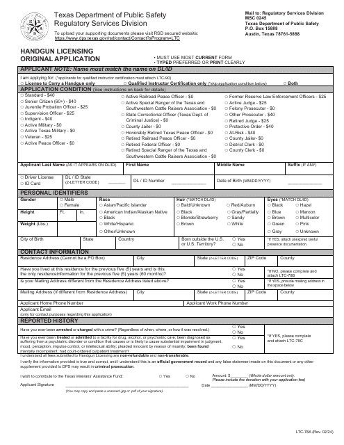 Form LTC-78A Handgun Licensing Original Application - Texas