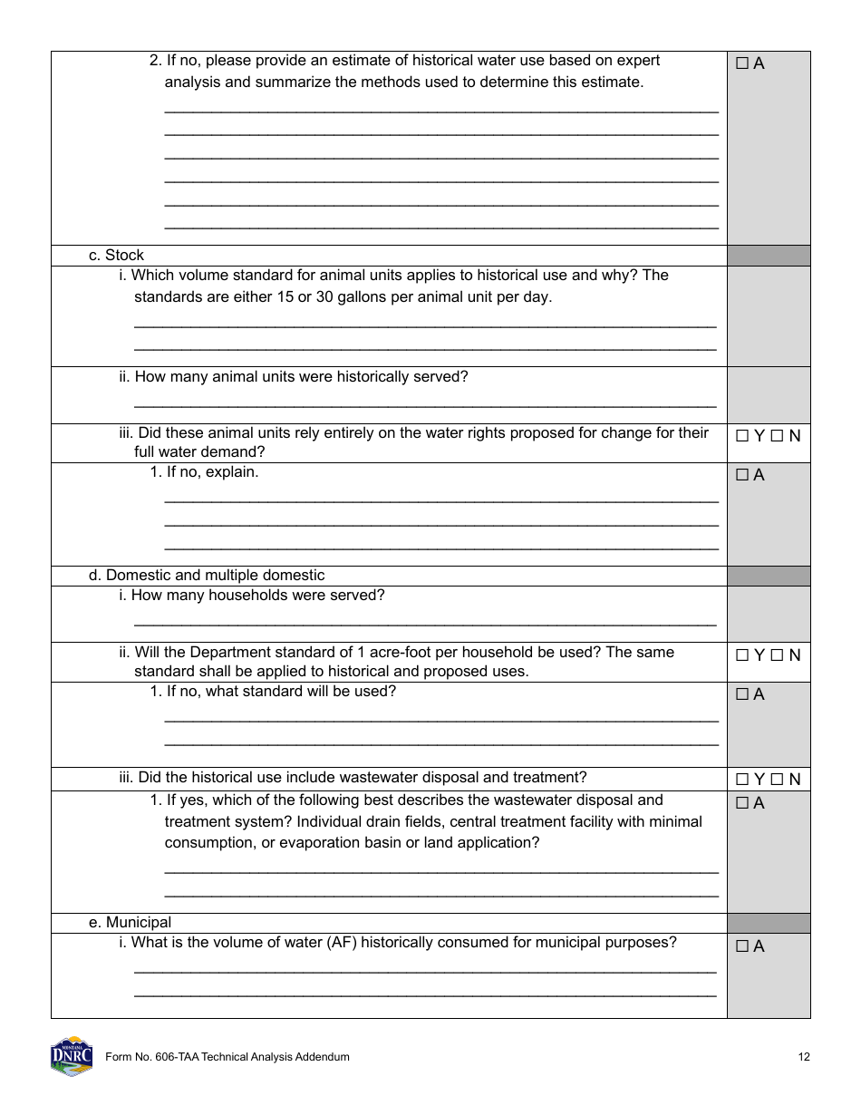 Form 606-TAA Application to Change a Water Right - Technical Analysis Addendum - Montana, Page 12