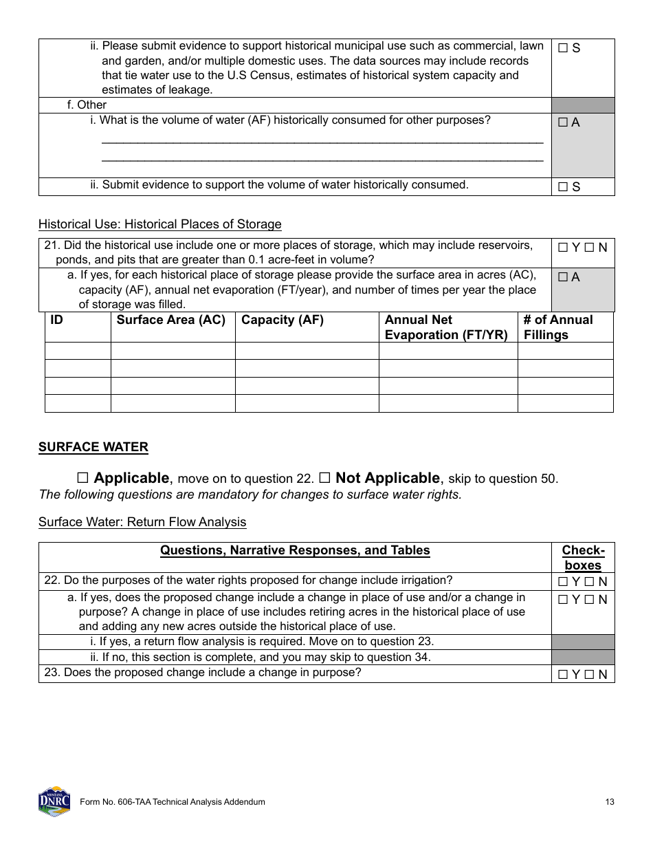 Form 606-TAA Application to Change a Water Right - Technical Analysis Addendum - Montana, Page 13