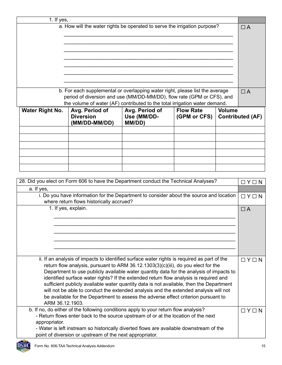 Form 606-TAA Application to Change a Water Right - Technical Analysis Addendum - Montana, Page 15