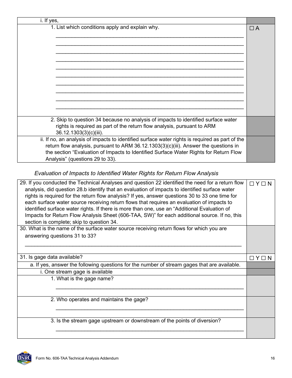 Form 606-TAA Application to Change a Water Right - Technical Analysis Addendum - Montana, Page 16