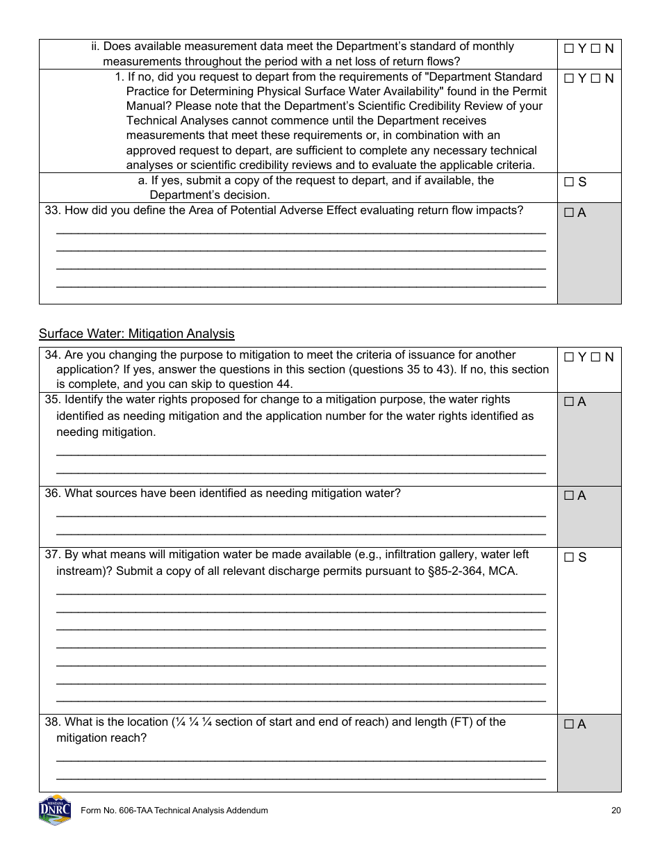 Form 606-TAA Application to Change a Water Right - Technical Analysis Addendum - Montana, Page 20