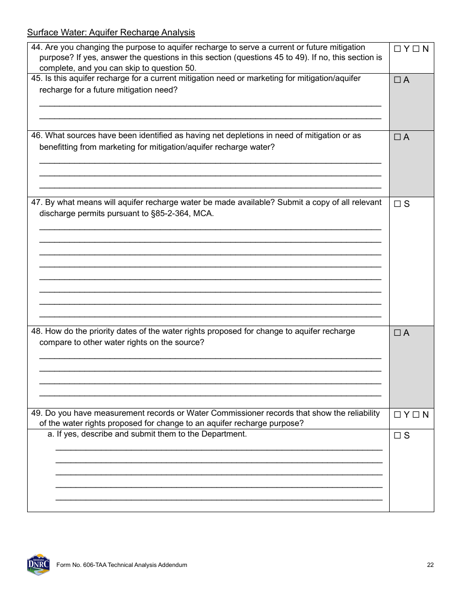 Form 606-TAA Application to Change a Water Right - Technical Analysis Addendum - Montana, Page 22
