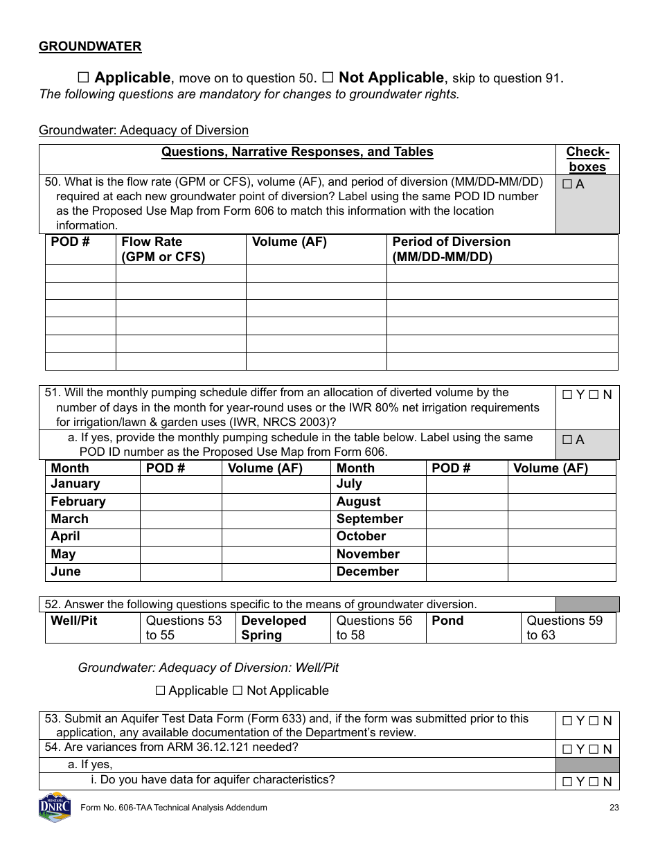 Form 606-TAA Application to Change a Water Right - Technical Analysis Addendum - Montana, Page 23