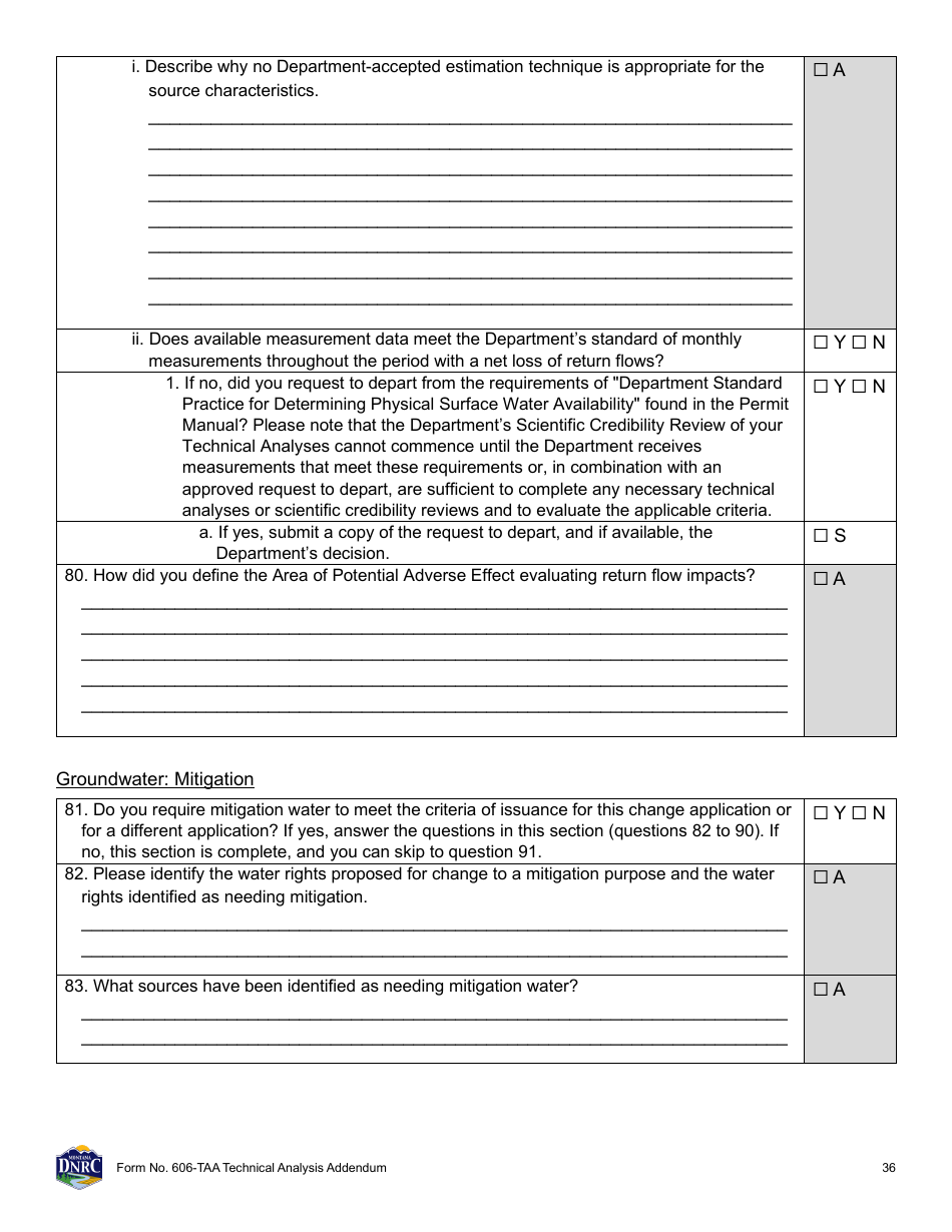 Form 606-TAA Application to Change a Water Right - Technical Analysis Addendum - Montana, Page 36