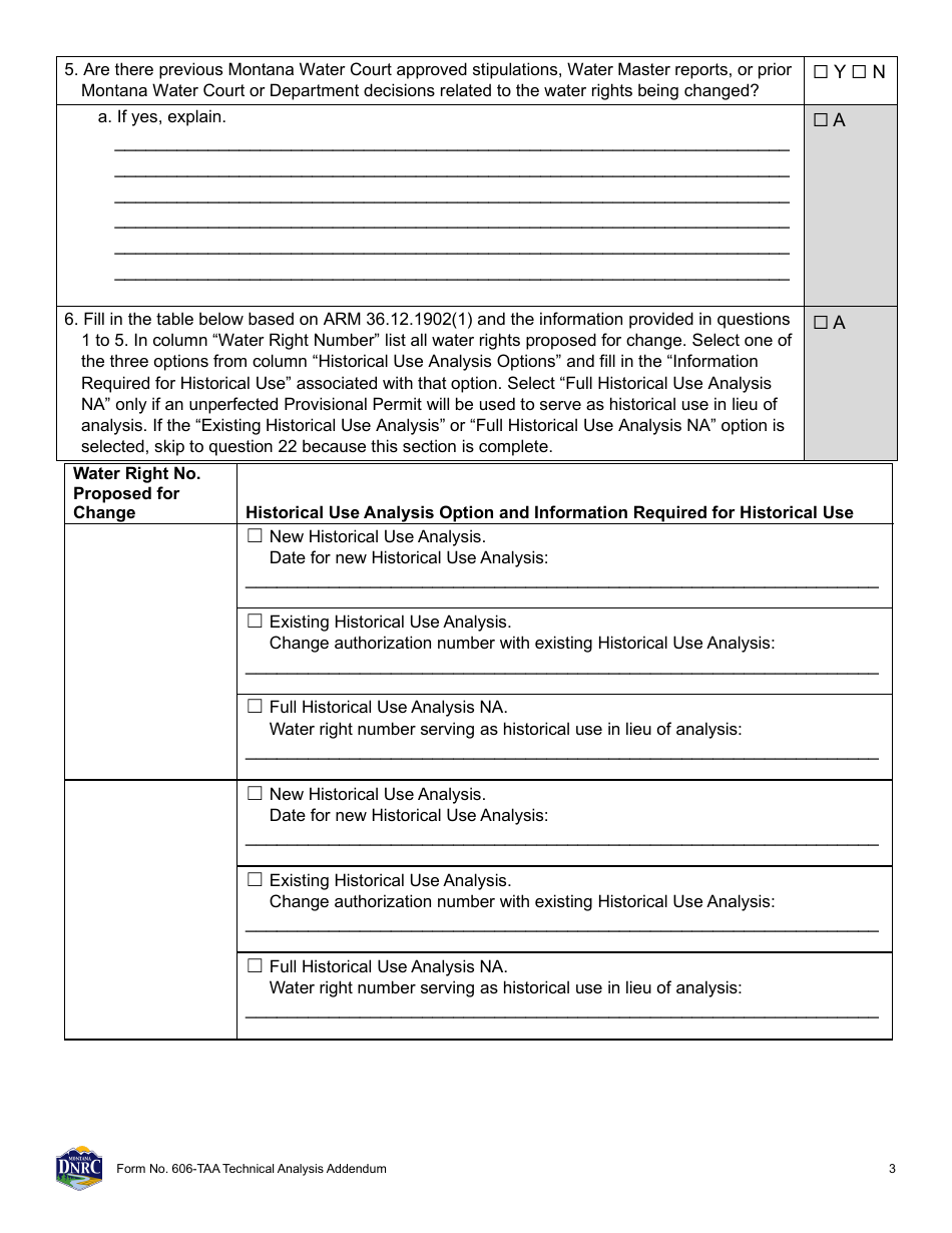 Form 606-TAA Application to Change a Water Right - Technical Analysis Addendum - Montana, Page 3