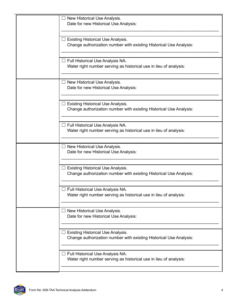 Form 606-TAA Application to Change a Water Right - Technical Analysis Addendum - Montana, Page 4