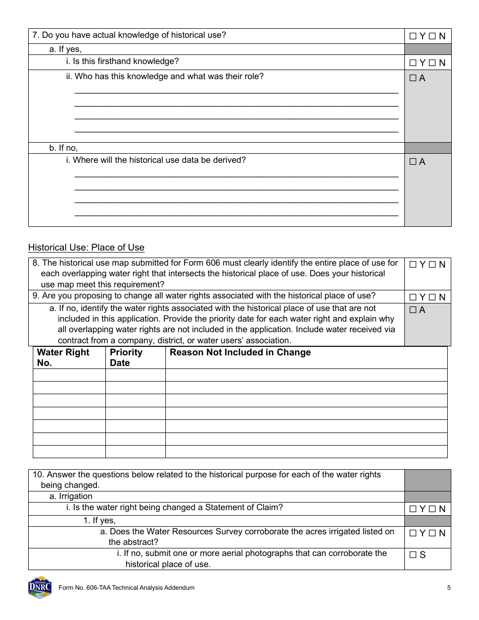 Form 606-TAA Application to Change a Water Right - Technical Analysis Addendum - Montana, Page 5
