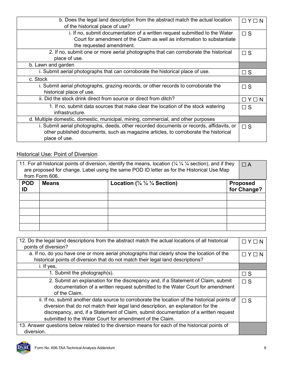 Form 606-TAA Application to Change a Water Right - Technical Analysis Addendum - Montana, Page 6