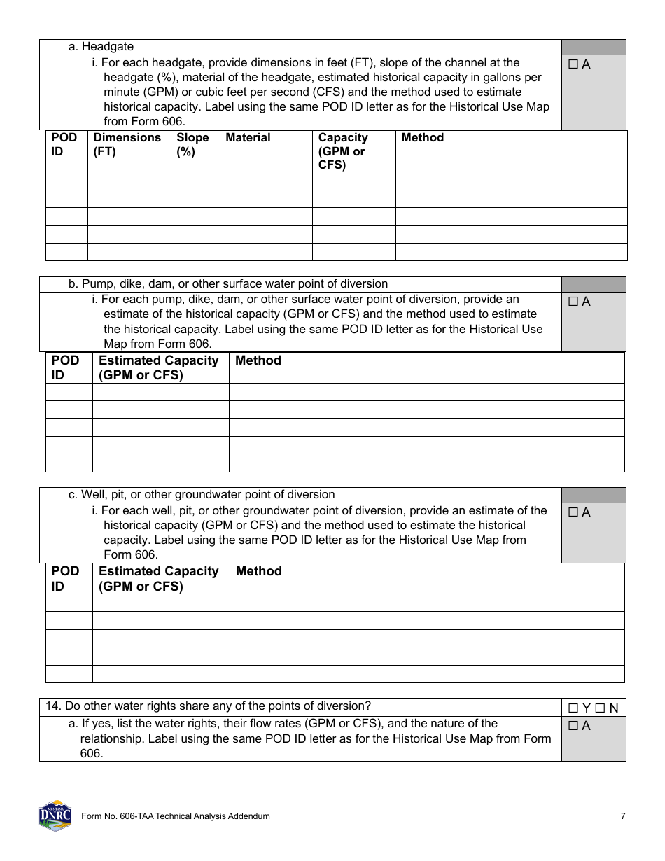 Form 606-TAA Application to Change a Water Right - Technical Analysis Addendum - Montana, Page 7