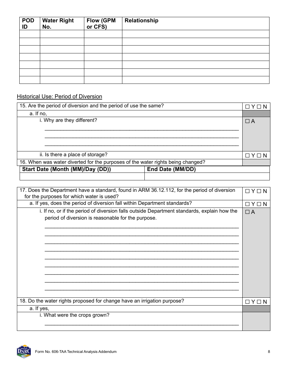 Form 606-TAA Application to Change a Water Right - Technical Analysis Addendum - Montana, Page 8
