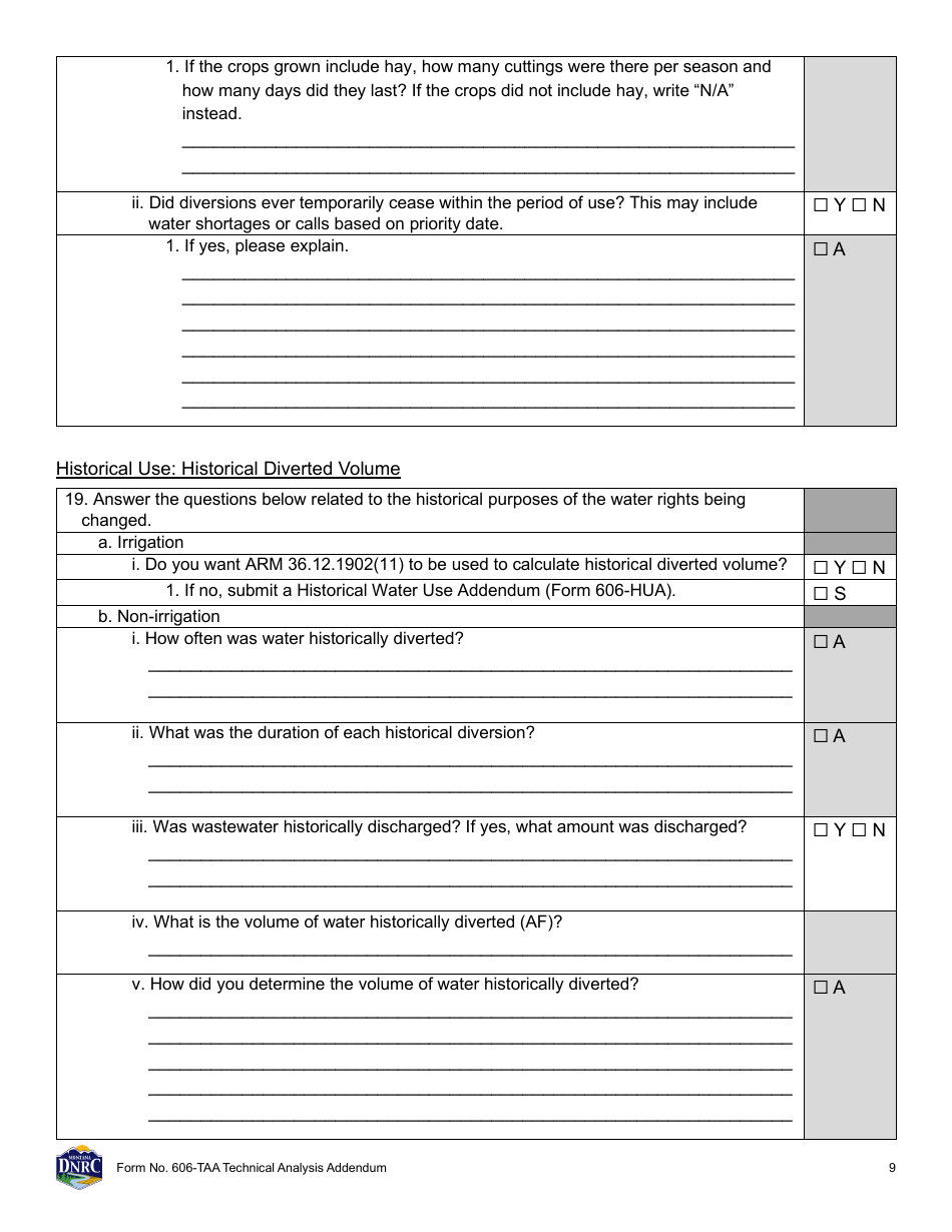 Form 606-TAA Application to Change a Water Right - Technical Analysis Addendum - Montana, Page 9