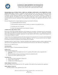 Document preview: Application for Individual Insurance Producer, Consultant, Public or Claims Adjuster License - Louisiana