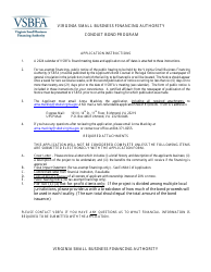 Application to the Virginia Small Business Financing Authority for the Issuance of Conduit Bonds - Virginia
