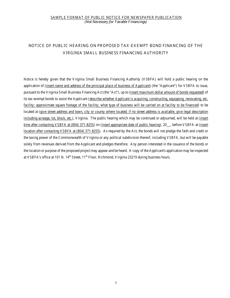 Application to the Virginia Small Business Financing Authority for the Issuance of Conduit Bonds - Virginia, Page 3