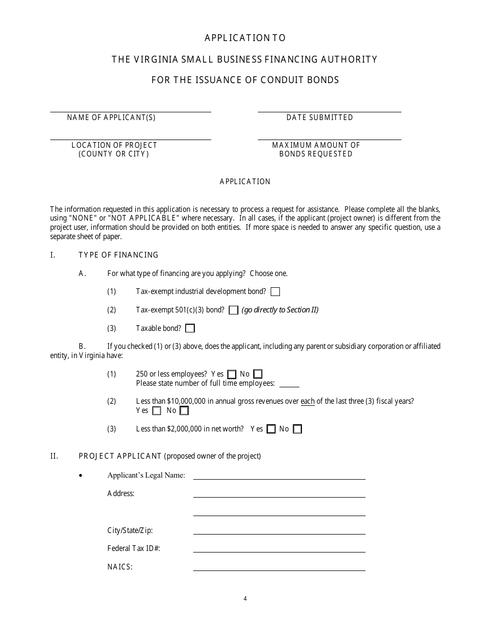 Application to the Virginia Small Business Financing Authority for the Issuance of Conduit Bonds - Virginia, Page 4