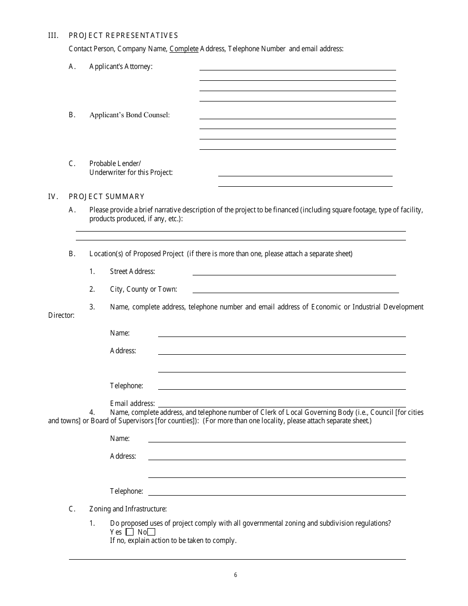 Application to the Virginia Small Business Financing Authority for the Issuance of Conduit Bonds - Virginia, Page 6