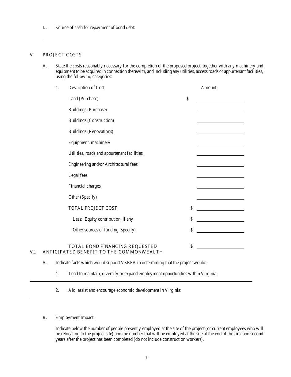 Application to the Virginia Small Business Financing Authority for the Issuance of Conduit Bonds - Virginia, Page 7