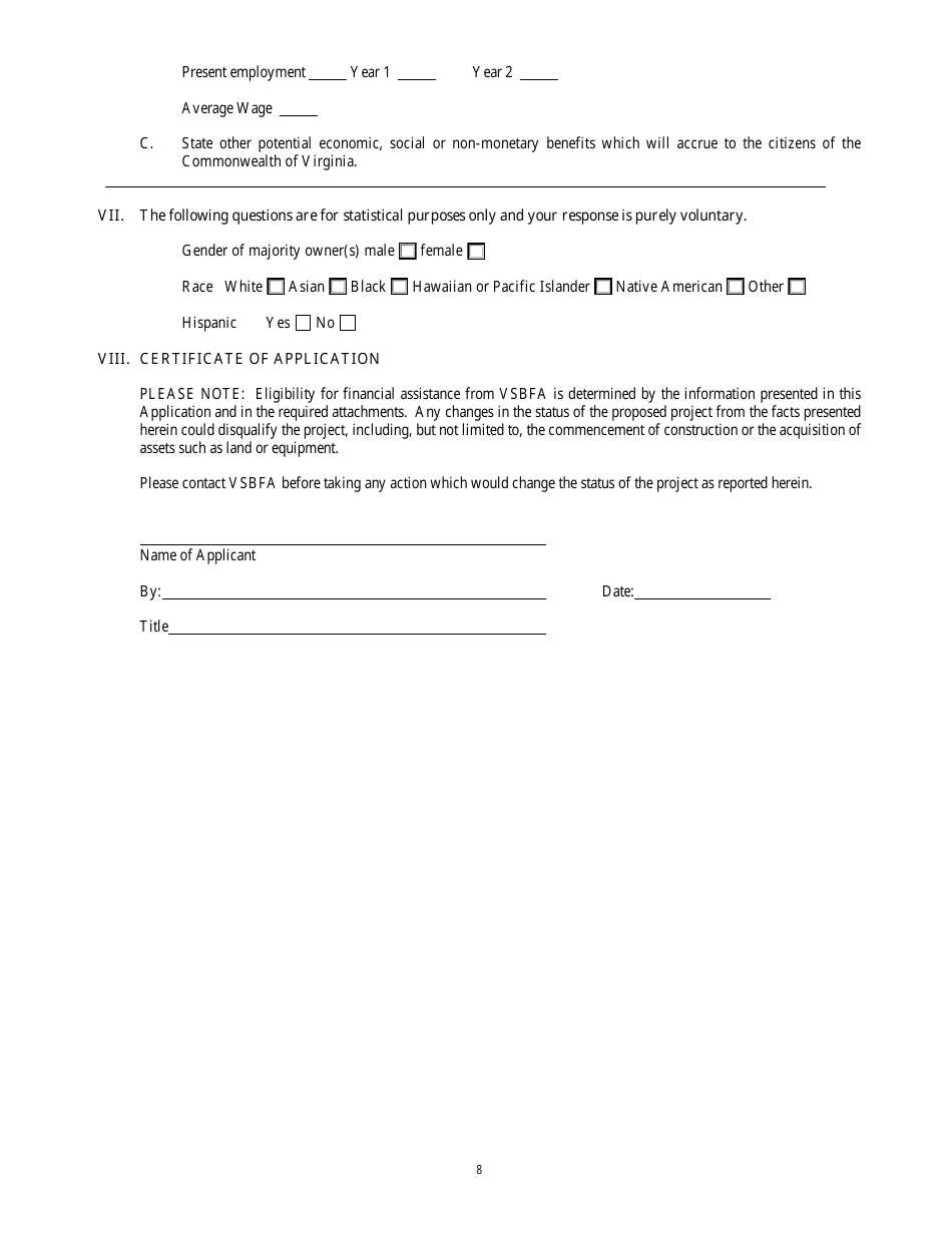 Application to the Virginia Small Business Financing Authority for the Issuance of Conduit Bonds - Virginia, Page 8