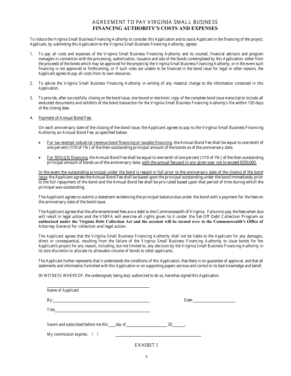 Application to the Virginia Small Business Financing Authority for the Issuance of Conduit Bonds - Virginia, Page 9